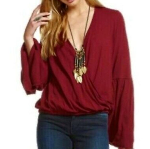NWT Chaser boho wrap front style bellsleeve top - Picture 1 of 7